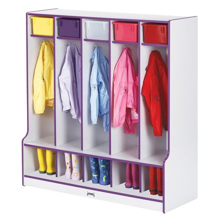 Jonti-Craft Rainbow Accents 5 Section Coat Locker with Step, Purple 0468JCWW004